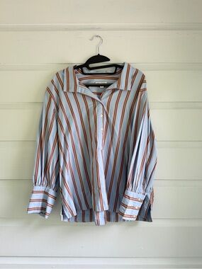 Free Assembly Blue Blouse with Rust Stripes